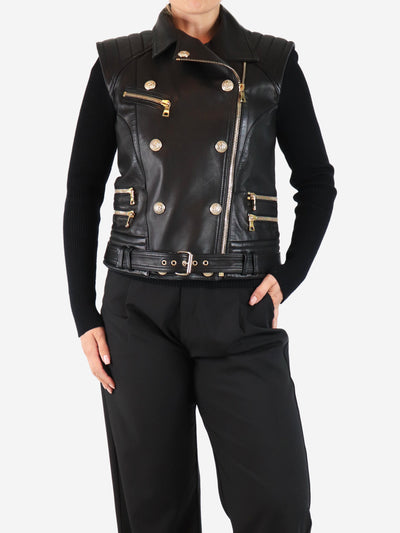 Black leather biker vest jacket - size UK 14 Coats & Jackets Balmain 