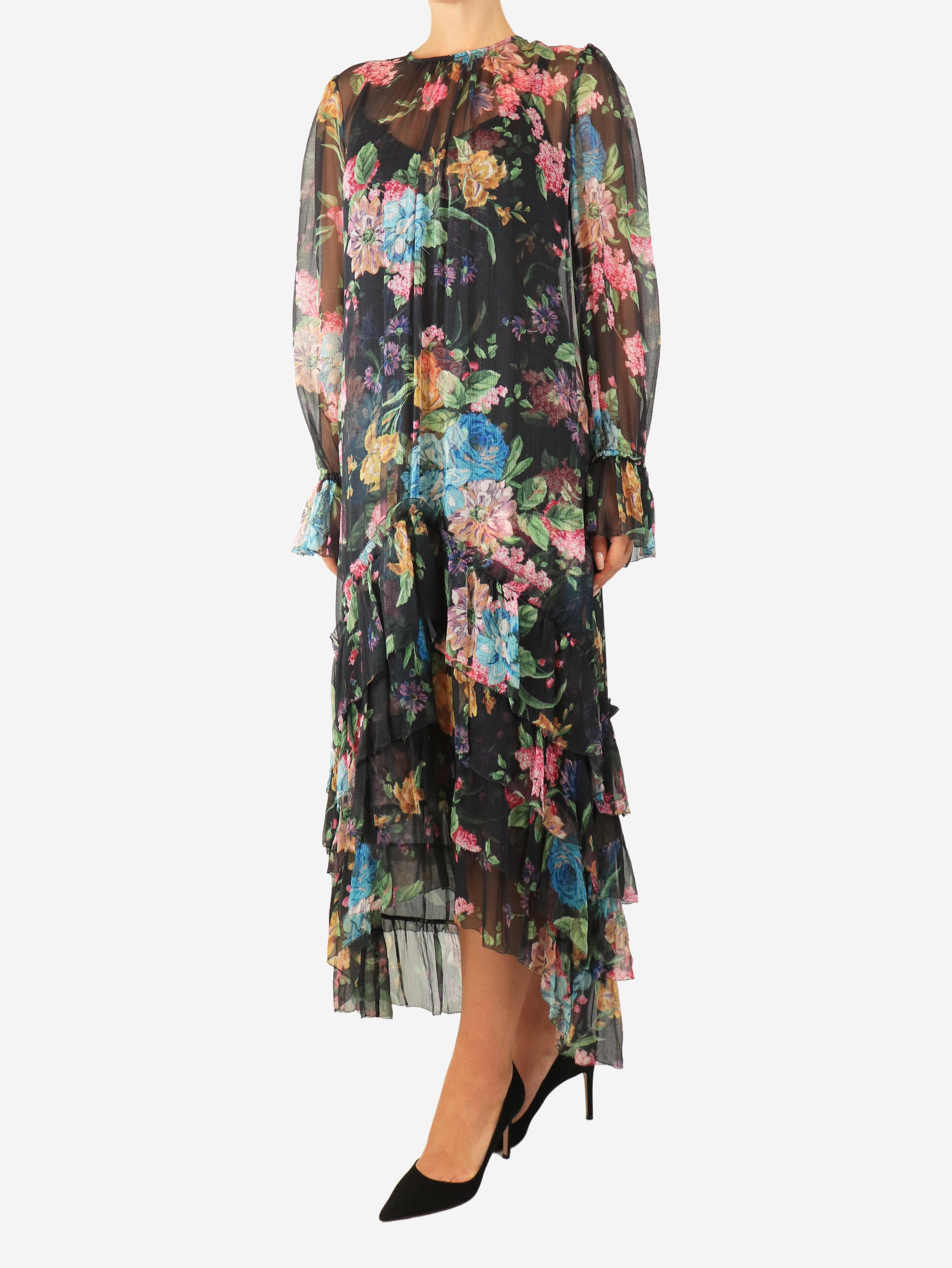 Black floral ruffled sheer dress - size UK 10 Dresses Zimmermann 