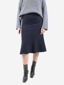 Victoria Beckham Navy flared stripe-knit midi skirt - size UK 10