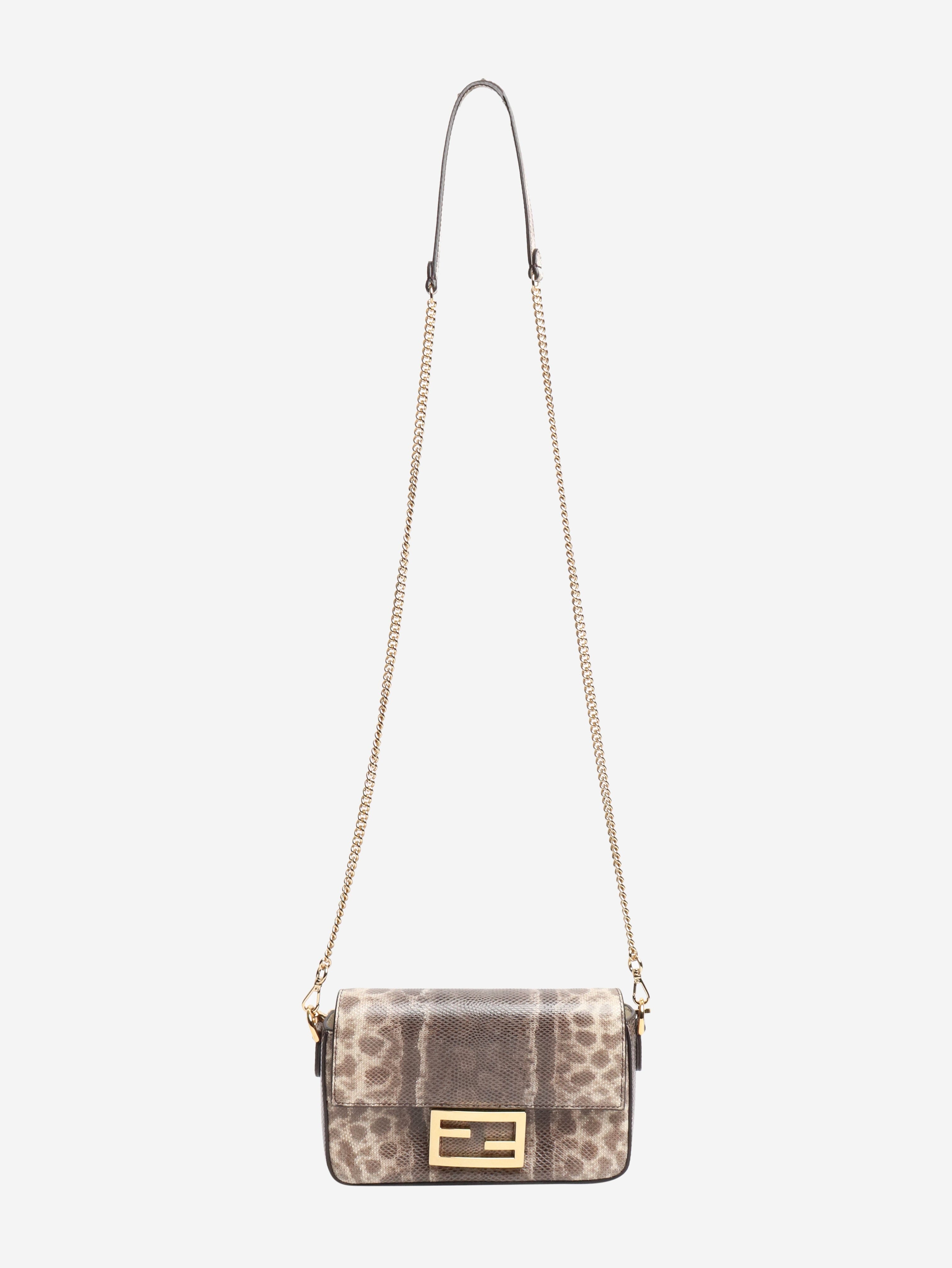 Brown snakeskin mini Baguette bag Cross-body bags Fendi 