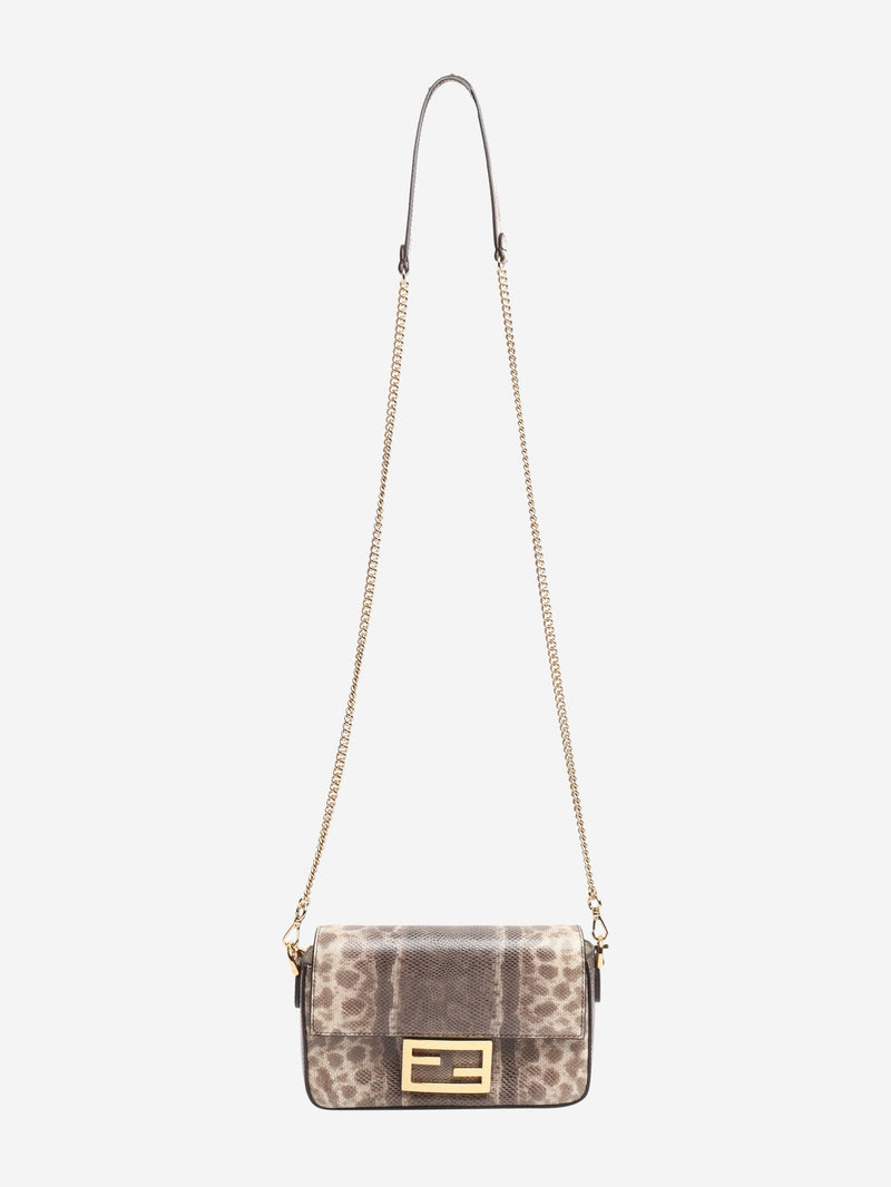 Brown snakeskin mini Baguette bag Cross-body bags Fendi 