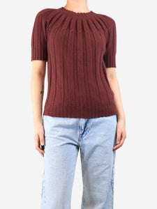 Bottega Veneta Maroon cashmere short sleeve knit jumper - size UK 8