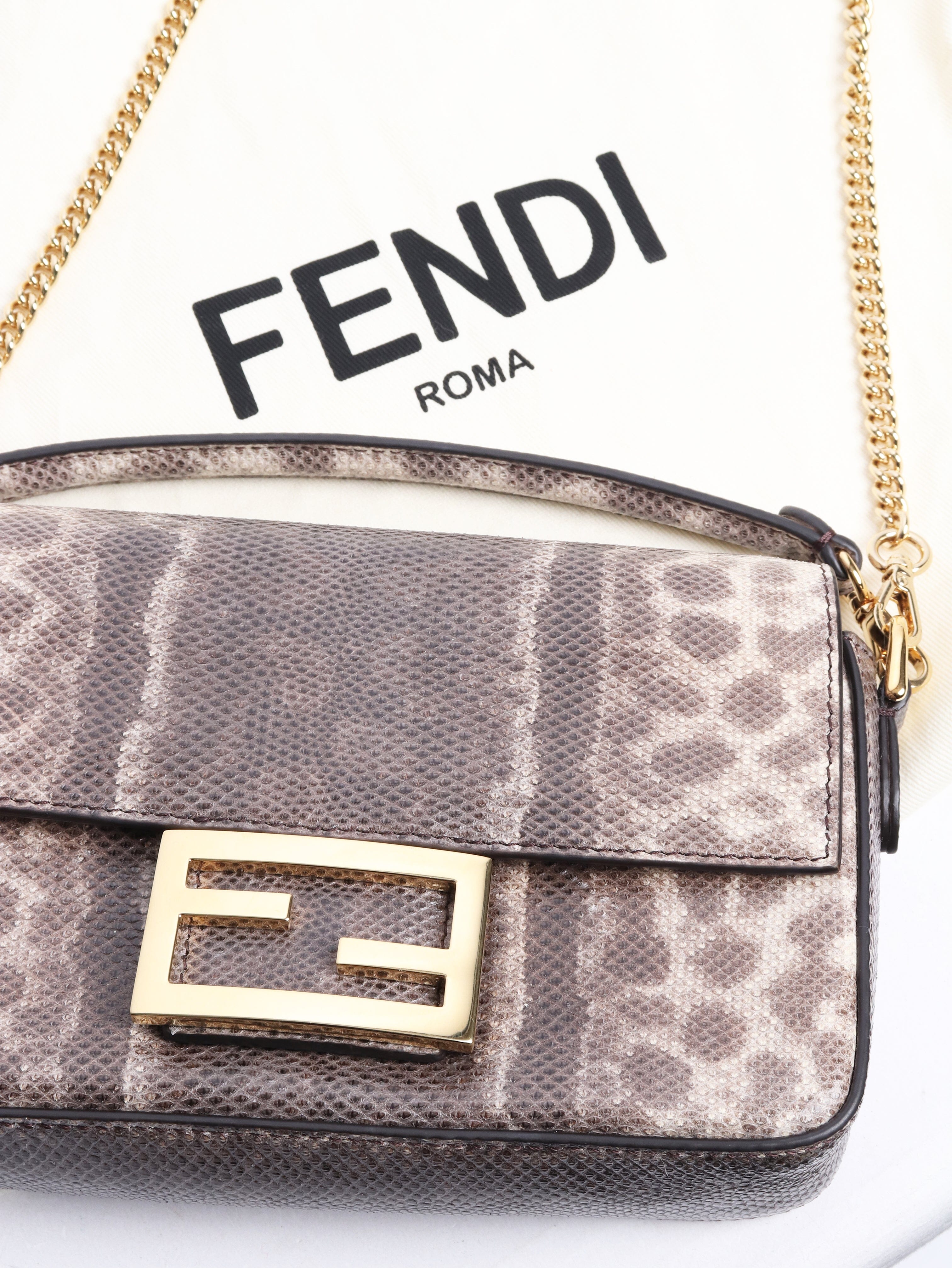 Brown snakeskin mini Baguette bag Cross-body bags Fendi 