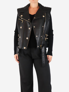 Balmain Black leather biker vest jacket - size UK 14