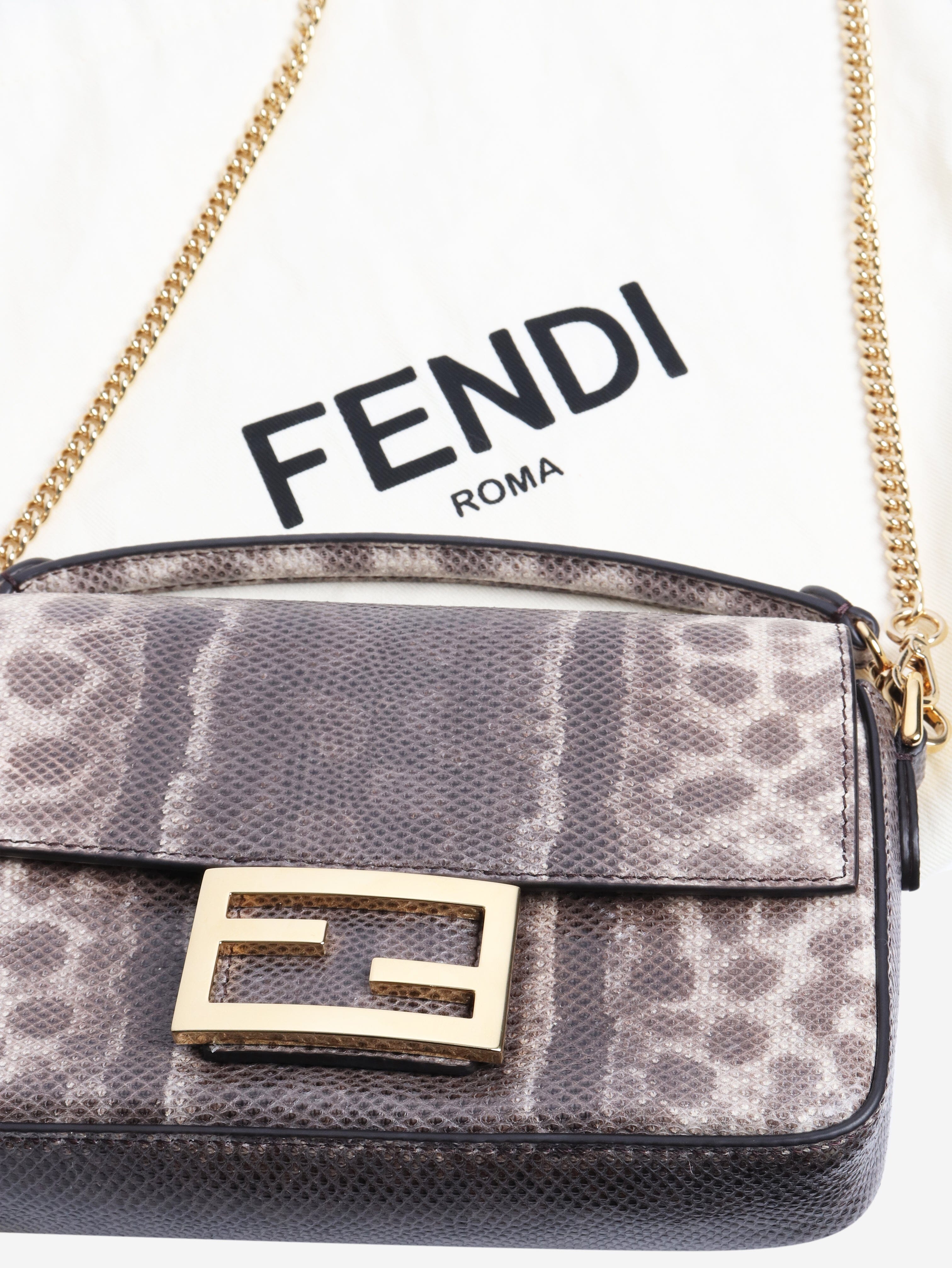 Brown snakeskin mini Baguette bag Cross-body bags Fendi 