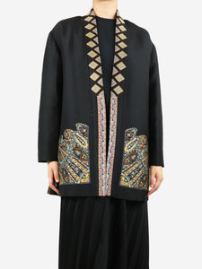 Etro Black embroidered wool-blend jacket - size UK 8