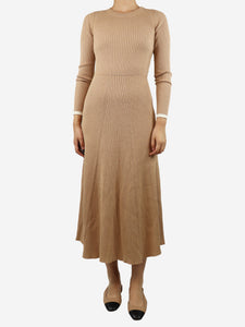 Claudie Pierlot Neutral ribbed knit midi dress - size UK 8