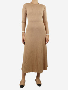 Claudie Pierlot Neutral ribbed knit midi dress - size UK 8