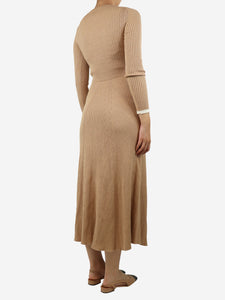 Claudie Pierlot Neutral ribbed knit midi dress - size UK 8