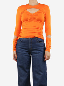 Ganni Orange ruched cut-out top - size UK 8