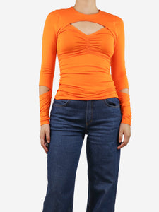 Ganni Orange ruched cut-out top - size UK 8