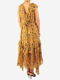 Yellow floral print frill maxi dress - size UK 14 Dresses Ulla Johnson 