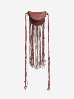 Pinkish brown leather tassel clutch bag