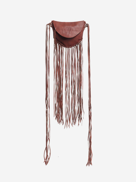 Pinkish brown leather tassel clutch bag product image