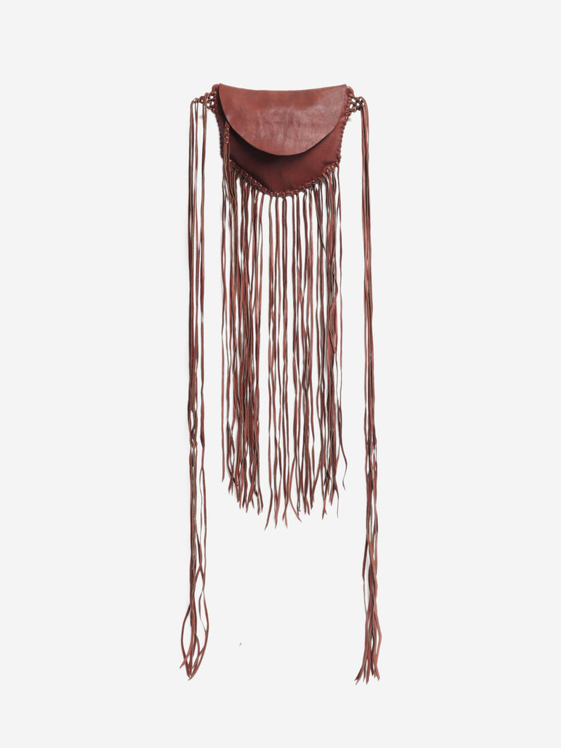 Pinkish brown leather tassel clutch bag