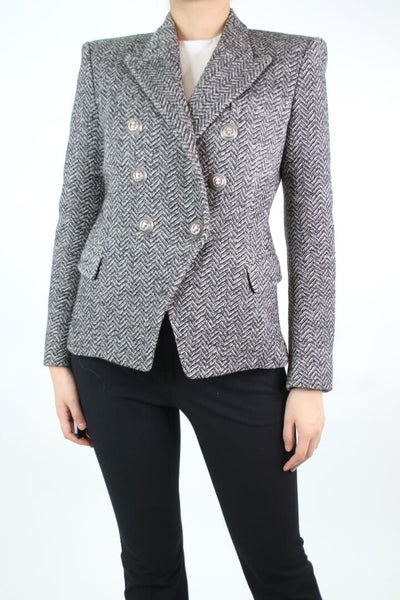 Black and white herringbone double-breasted jacket - size UK 12 Coats & Jackets Balmain 