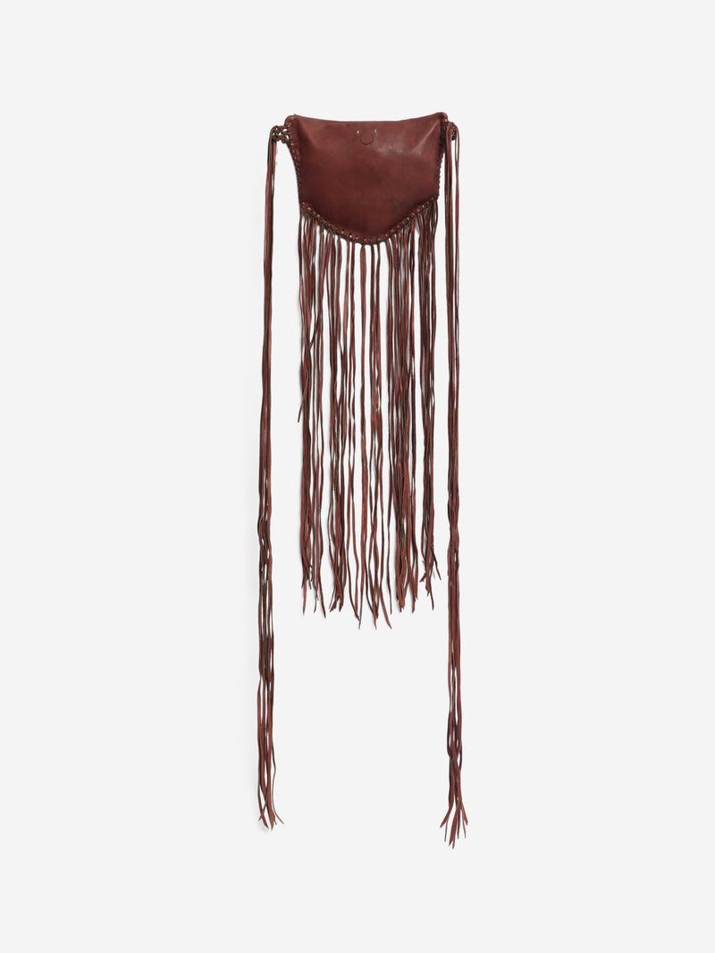 Pinkish brown leather tassel clutch bag