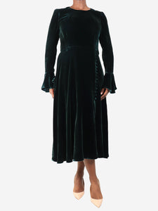 Beulah Green velvet midi dress - size UK 12