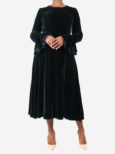Beulah Green velvet midi dress - size UK 12