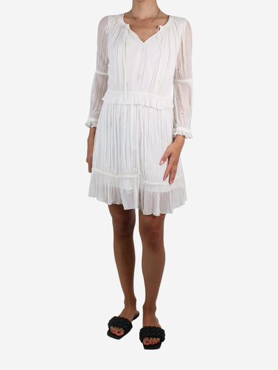 White embroidered long sleeve dress - size UK 8 Dresses Saint Laurent