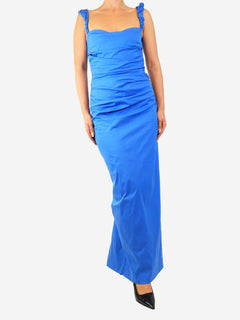 Blue Ruched maxi dress - size UK 10