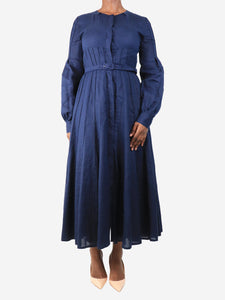 Gabriela Hearst Navy pleated midi dress - size UK 10