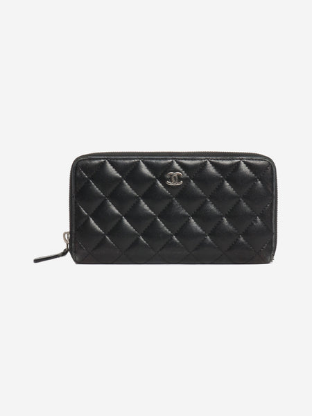 Black long quilted zip wallet product image