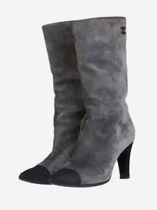 Chanel Grey suede boots with pointed toe - size EU 36.5