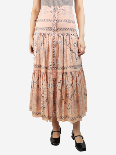 Peach paisley printed midi skirt - size UK 10 Skirts Sandro 