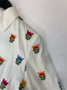 Carolina Herrera White floral embroidered midi shirt dress - size UK 6
