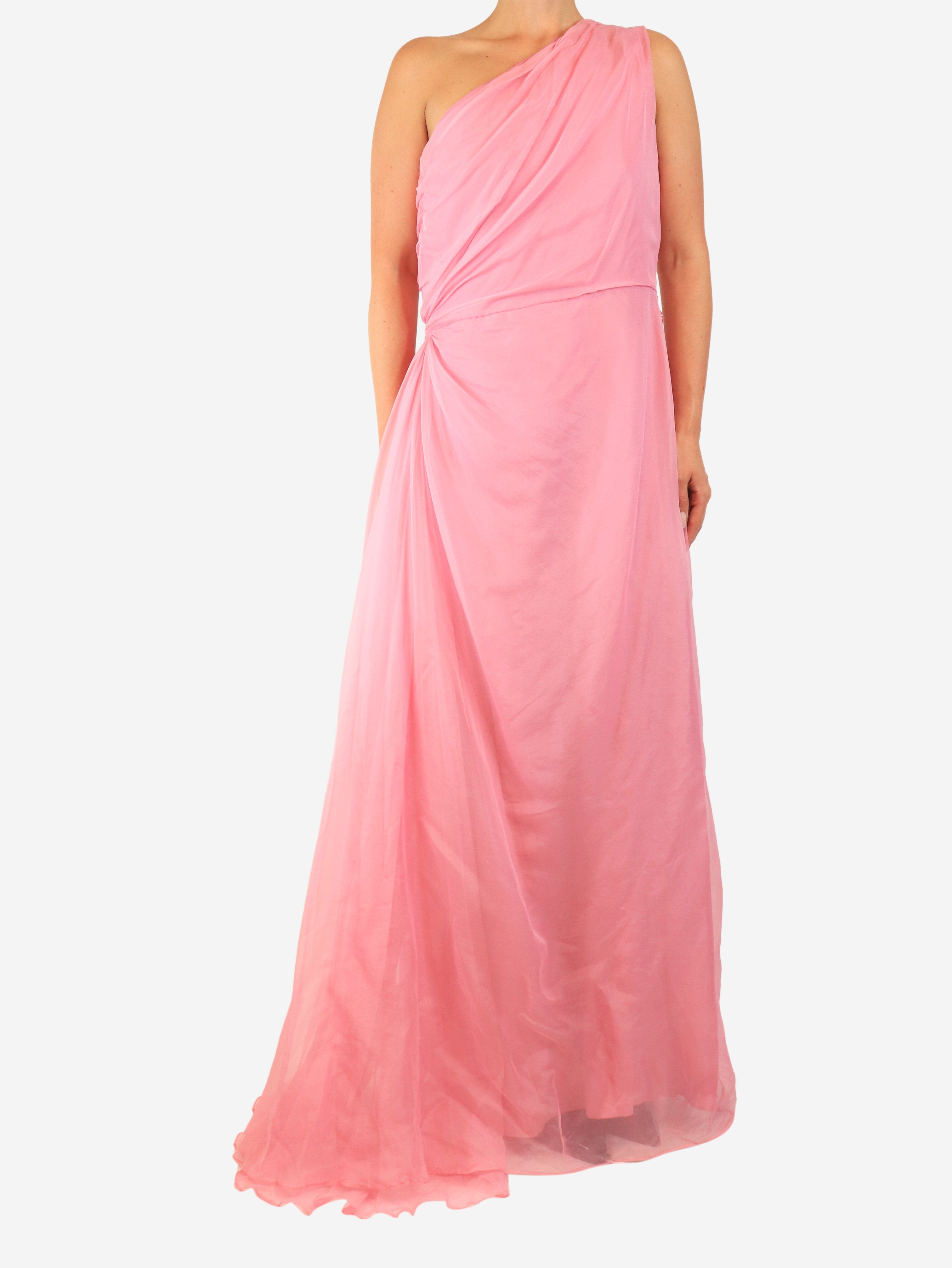 Pink one-shoulder silk-blend gathered gown - size UK 12 Dresses Gucci 