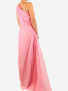 Pink one-shoulder silk-blend gathered gown - size UK 12 Dresses Gucci 