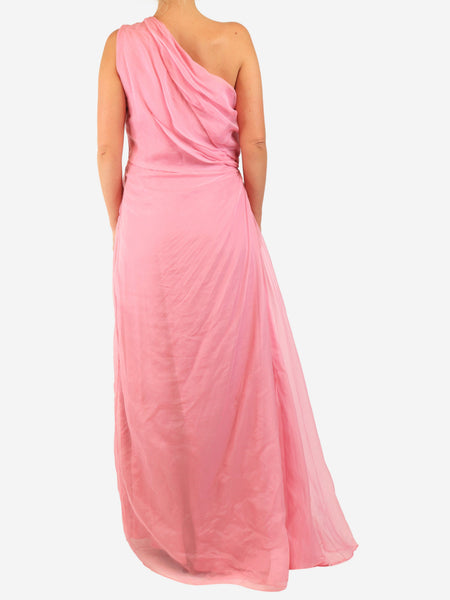 Pink one-shoulder silk-blend gathered gown - size UK 12 alternate image