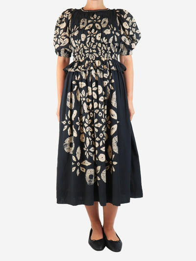 Charcoal shirred tie-dye midi dress - size UK 6 Dresses Sea New York 