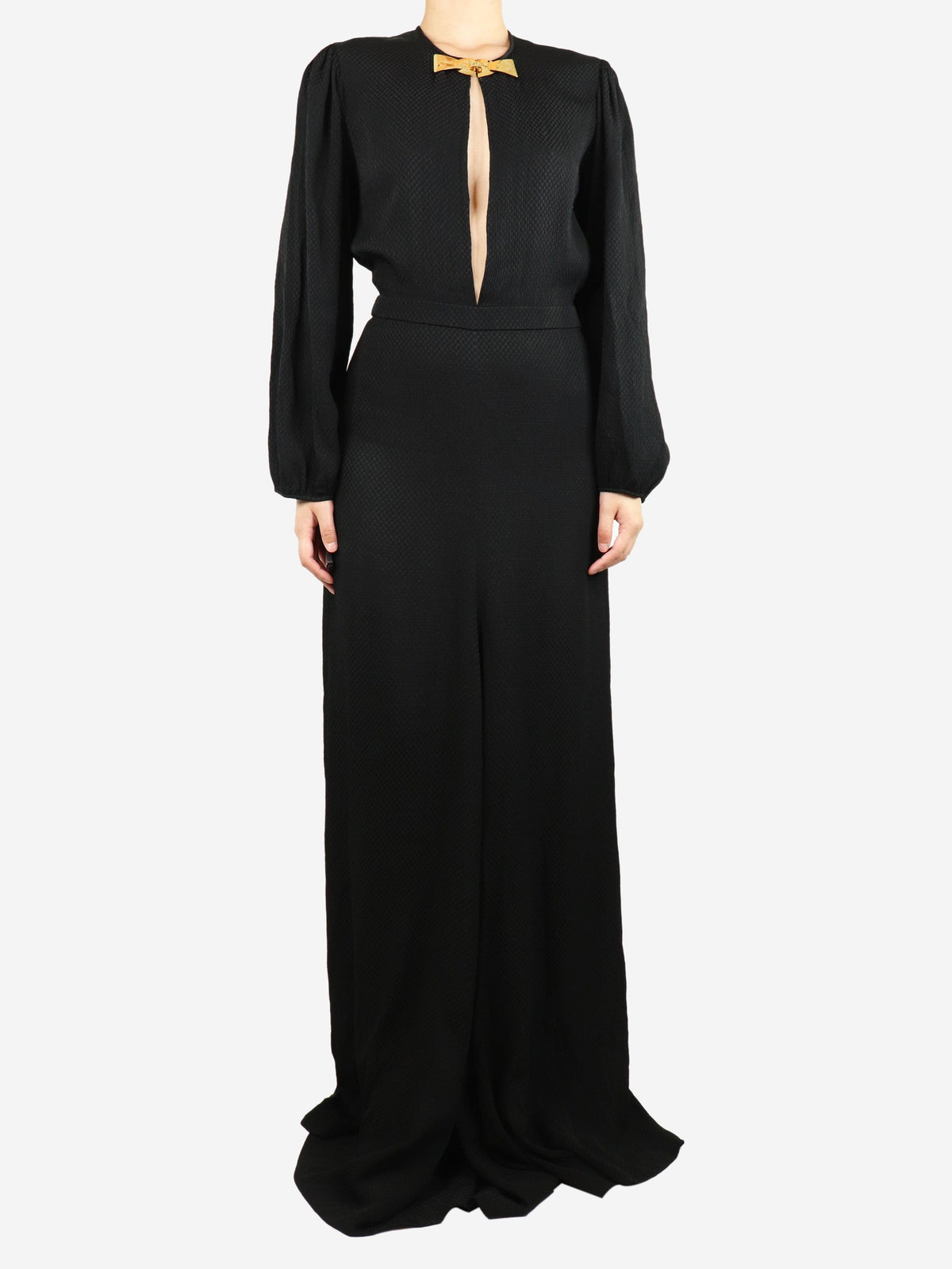 Black bejewelled V-neckline maxi dress - size UK 10 Dresses Chloe 