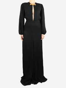 Chloe Black bejewelled V-neckline maxi dress - size UK 10