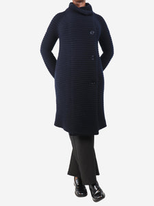 Jil Sander Navy blue ribbed longline cardigan - size UK 10