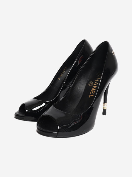 Black patent leather open-toe pearl detail heels - size EU 36 alternate image