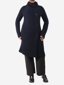 Jil Sander Navy blue ribbed longline cardigan - size UK 10