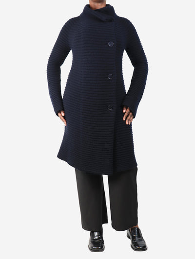 Navy blue ribbed longline cardigan - size UK 10 Knitwear Jil Sander 