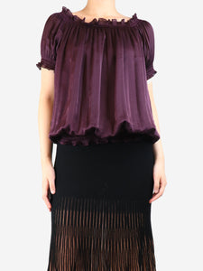 Diane Von Furstenberg Purple satin puff-sleeved top - size UK 10