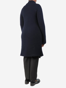 Jil Sander Navy blue ribbed longline cardigan - size UK 10