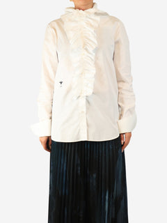 White cotton frill shirt - size UK 10
