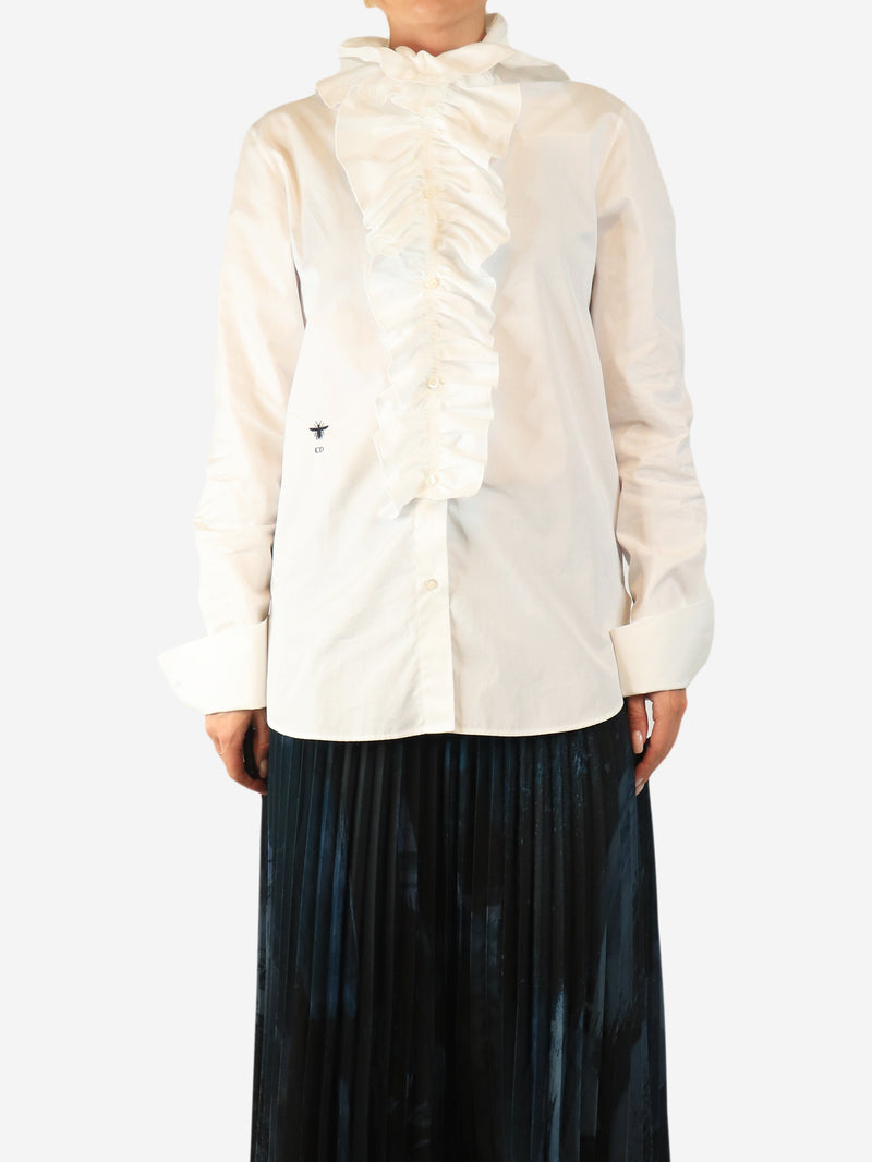 White cotton frill shirt - size UK 10