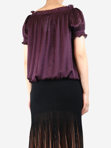 Diane Von Furstenberg Purple satin puff-sleeved top - size UK 10