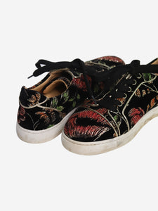 Christian Louboutin Black velvet sparkly embroidered trainers - size EU 37