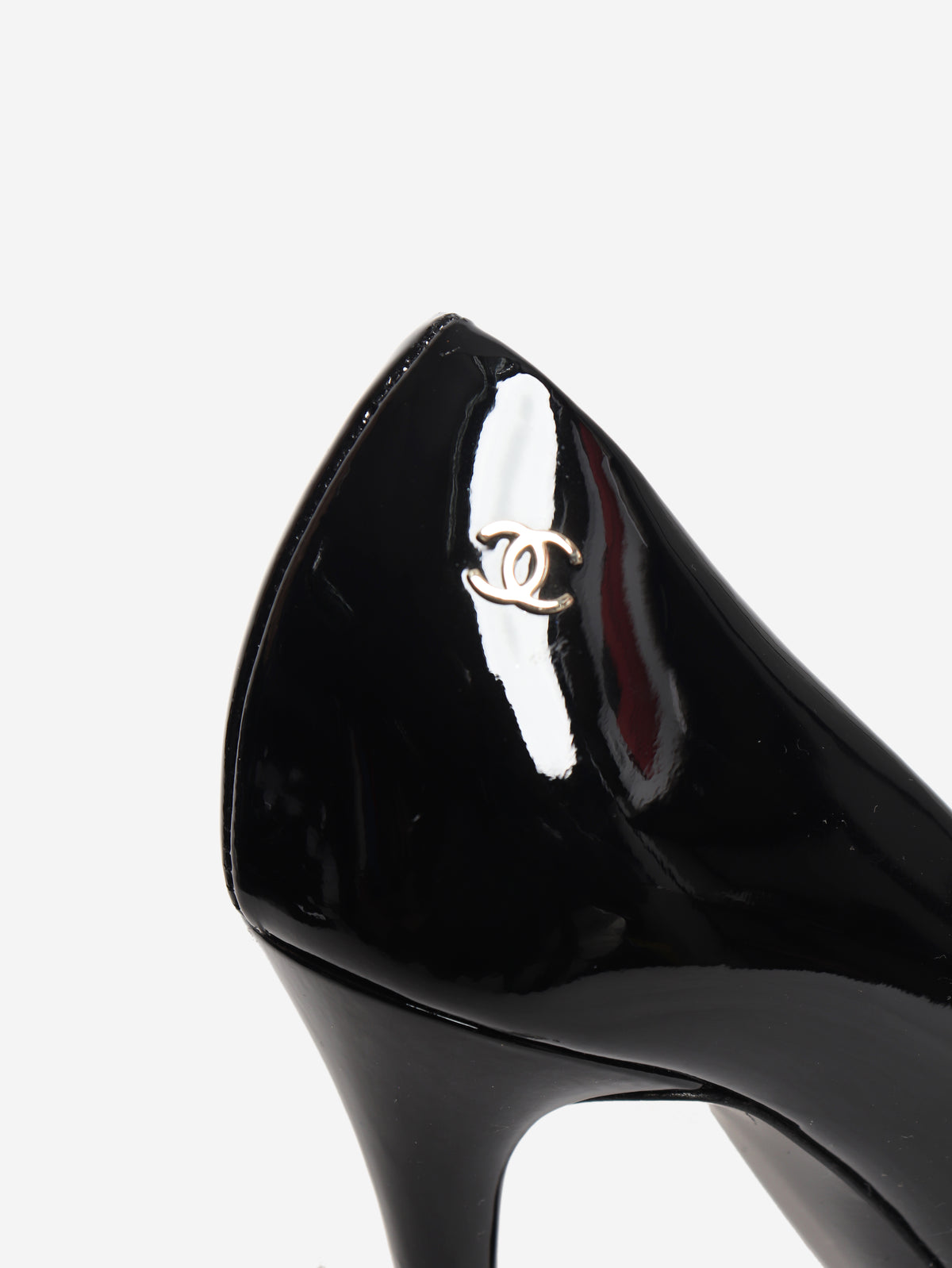 Black patent leather open-toe pearl detail heels - size EU 36