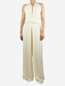 Misha Nonoo Cream halter neck open-back wide-leg jumpsuit - size UK 12