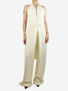 Misha Nonoo Cream halter neck open-back wide-leg jumpsuit - size UK 12