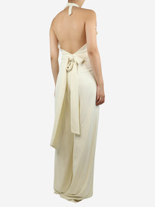 Misha Nonoo Cream halter neck open-back wide-leg jumpsuit - size UK 12